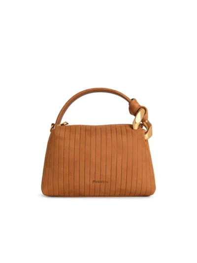 JW ANDERSON SMALL CORNER CARAMEL SUEDE BAG
