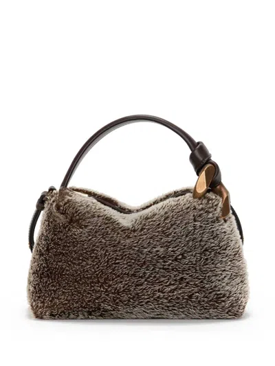 Jw Anderson Small Faux Fur Corner Cross-body Bag In Brown