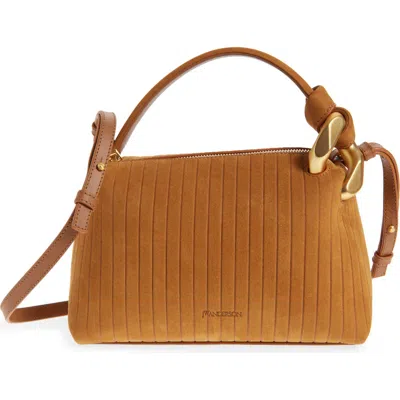 Jw Anderson Small Corner Stripe Nubuck Leather Top Handle Bag In Brown