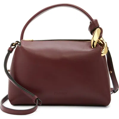 Jw Anderson Corner Leather Crossbody Bag In Burgundy