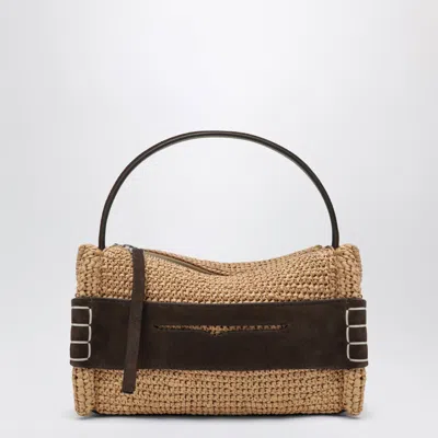 Jw Anderson Small Loafer Bag In Natural Raffia And Brown Leather