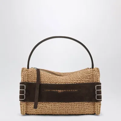 Jw Anderson Small Loafer Bag In Natural Raffia And Brown Leather In Beige