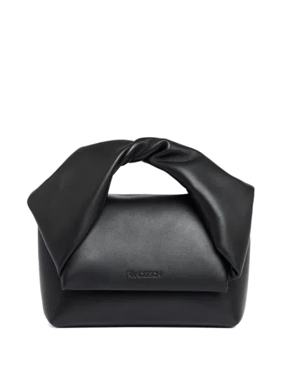 Jw Anderson Small Twister Leather Tote Bag In Black