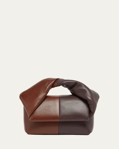 Jw Anderson Small Twister Two-tone Leather Top Handle Bag In Brown/dark Brown