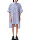 Jw Anderson J. W. Anderson Patchwork Cotton Shirt Dress With Asymmetric Hem In Blue