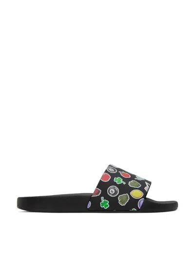 Jw Anderson Sticker Logo Slides Sandals In Black