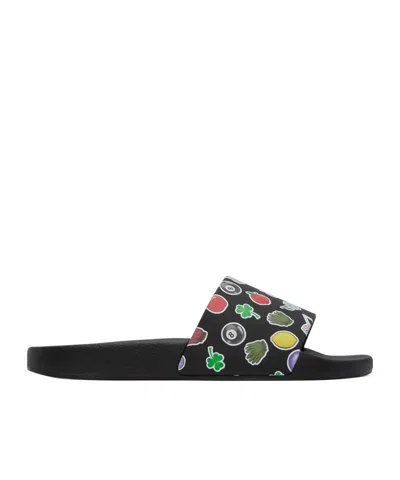 Jw Anderson Sticker Logo Slides Sandals In Black