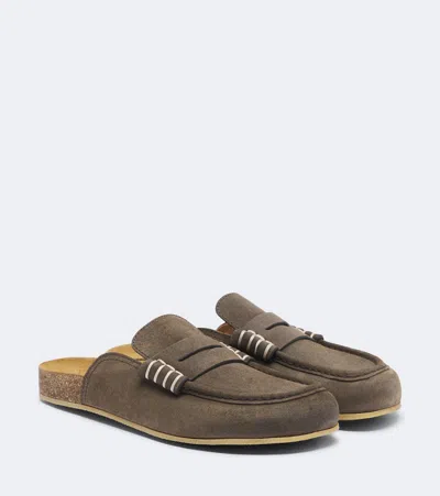 Jw Anderson Stitch Suede Mules In Grey