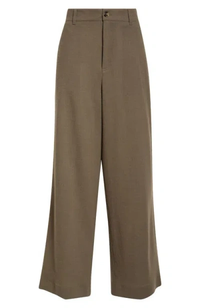 Jw Anderson Straight Leg Wool Blend Crêpe Trousers In Khaki