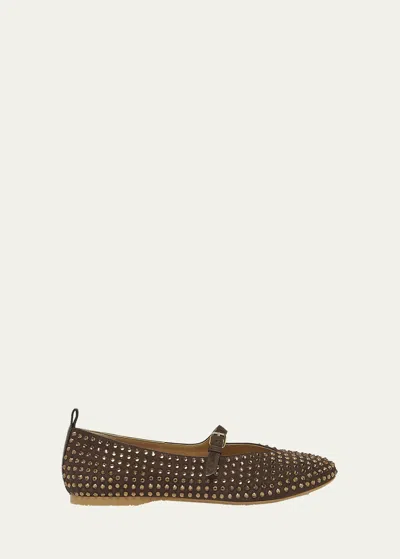 Jw Anderson Strass Suede Mary Jane Ballerina Flats In Brown