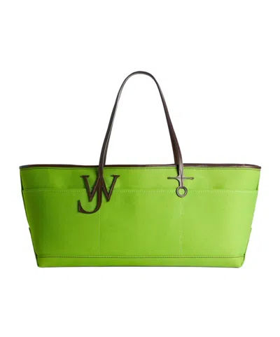 Jw Anderson Anchor Leather-trimmed Canvas Tote In Green