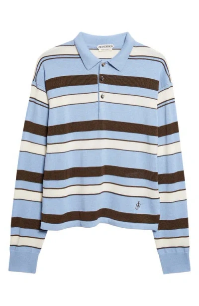 Jw Anderson Stripe Cotton & Wool Blend Rugby Polo In Blue