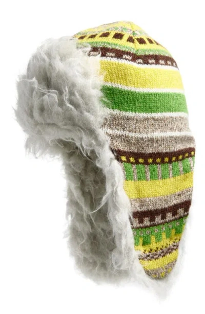 Jw Anderson Stripe Faux Fur Lined Wool Trapper Hat In Multi