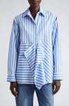 JW ANDERSON STRIPE LONG SLEEVE DRAPED PEPLUM SHIRT