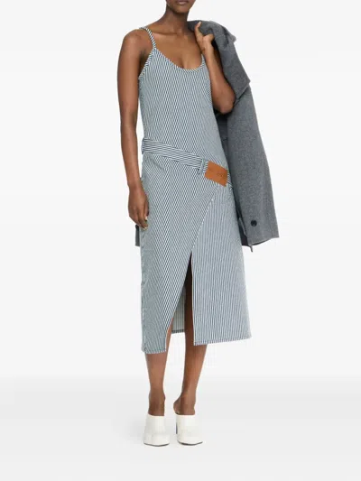 Jw Anderson Stripe-panel Belted Dress In Blue