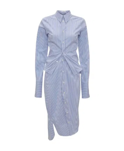 Jw Anderson Stripe-pattern Layered Shirtdress In Blue