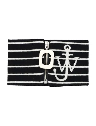 Jw Anderson Striped Anchor Neckband In Black