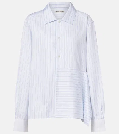 Jw Anderson Striped Asymmetric Cotton Poplin Shirt In Blue