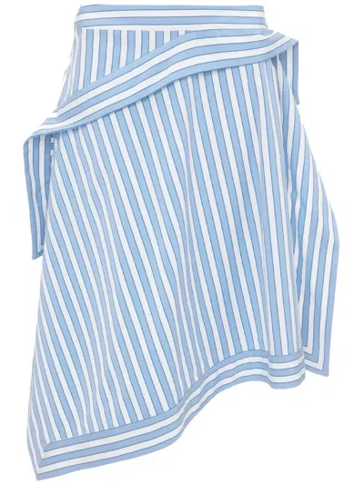 Jw Anderson Striped Cotton Asymmetric Midi Skirt In Blue White