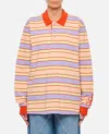 Jw Anderson Embroidered Logo Striped Polo Shirt In Pink Multi