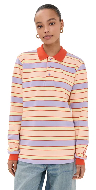 Jw Anderson Embroidered Striped Cotton-jersey Polo Top In Multi