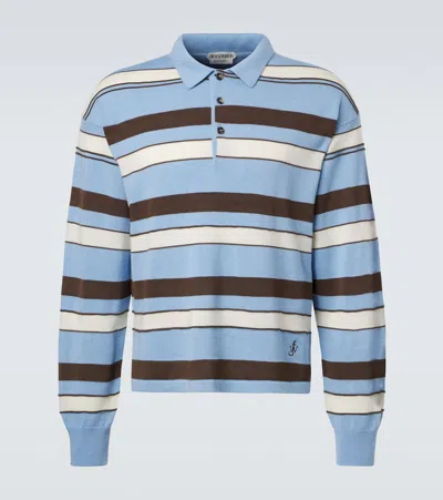 Jw Anderson Mens Knitted Striped Rugby Polo Top In Misty Blue