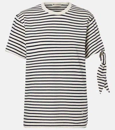 Jw Anderson White Striped Knotted Sleeve Cotton T-shirt In Multi