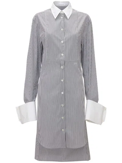 Jw Anderson Striped Cotton Shirt Dress In White