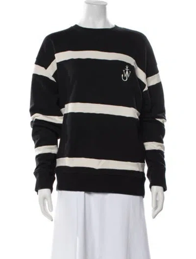 Pre-owned Jw Anderson Striped Crew Neck Sweatshirt In Black