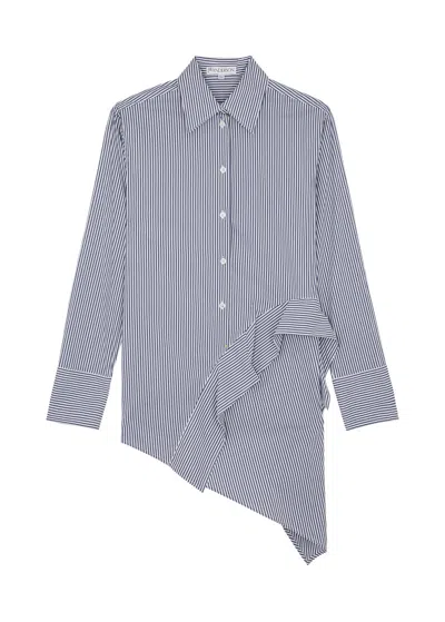 Jw Anderson Striped Draped Stretch-cotton Shirt Dress In Blue And White