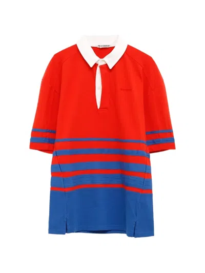 Jw Anderson Striped Embroidered-logo Polo Shirt In Multi
