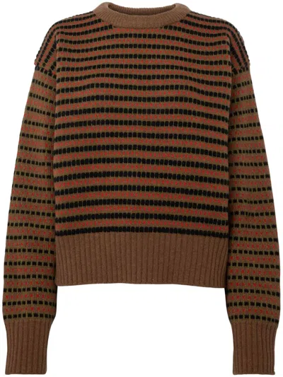 Jw Anderson Striped-jacquard Wool Sweater In Brown
