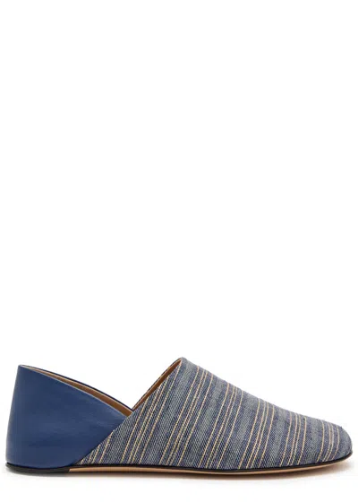 Jw Anderson Babouche Collapsible-heel Leather And Striped Linen Flats In Multi