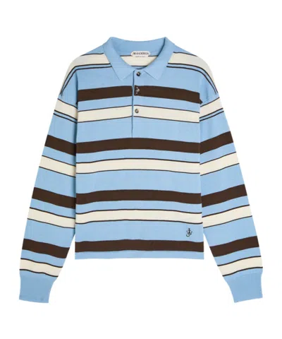 Jw Anderson Striped Knit Polo Shirt In Blue