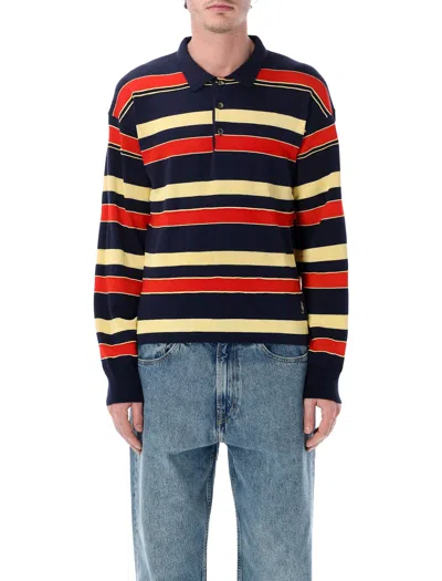 Jw Anderson Striped Knitted Rugby Polo In Brown