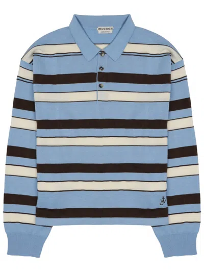 Jw Anderson Striped Long Sleeve Polo Shirt In Azure