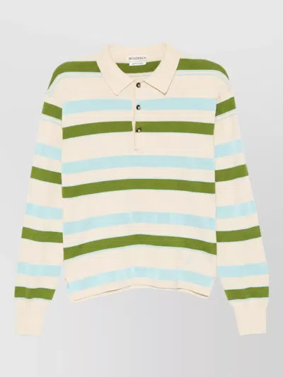 Jw Anderson Striped Long-sleeve Polo Shirt In White