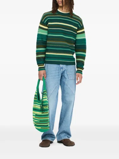 Jw Anderson Striped Merino Wool Sweater In Green