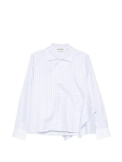 Jw Anderson Asymmetric Draped Stripe Poplin Button-up Shirt In White