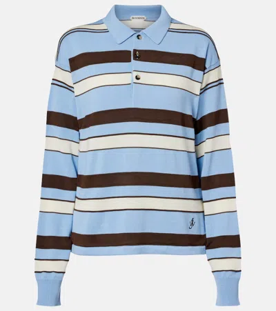 Jw Anderson Striped Long-sleeve Polo Shirt In Blue