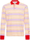 Jw Anderson Men Multicolor Polo Shirt With Logo Embroidery On The Sleeve And All-over Striped Motif  In Pink