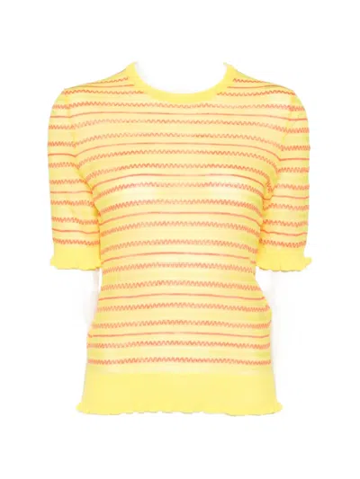 Jw Anderson Striped Ruffle-trim Top In Yellow