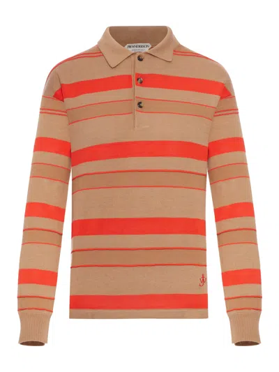 Jw Anderson Striped Rugby Polo In Brown