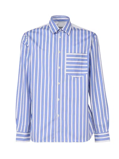 Jw Anderson Striped Shirt With Insert Design In Light Blue/white