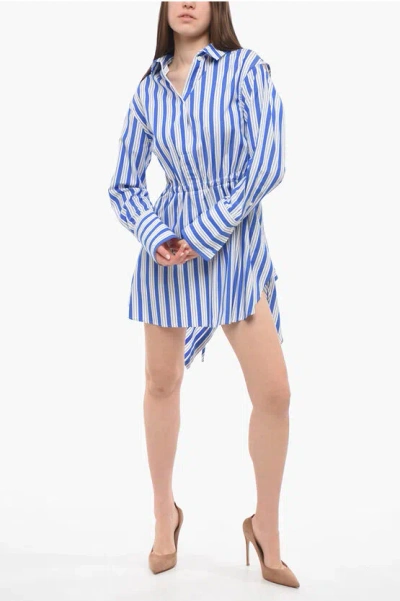 Jw Anderson Striped Tunic With Waist Drawstrings In Blue