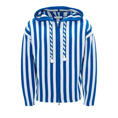 Pre-owned Jw Anderson Striped Zipped Front Anchor Hoodie 'blue' | Men's Size Xl