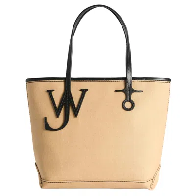 Jw Anderson Structured Beige Cotton Canvas Tote In Brown