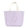 Jw Anderson Structured Cotton Tote Bag With Embossed Logo And Leather Pull In White