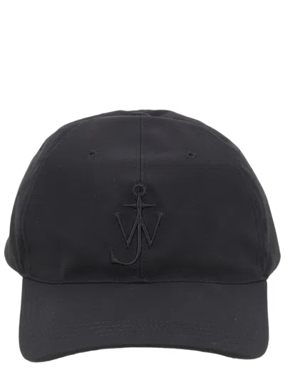 Jw Anderson Structured Embossed Leather Cotton Baseball Cap In Black