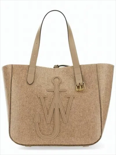 Jw Anderson Structured Shoulder Bag With Embossed Anchor And Leather Straps In White